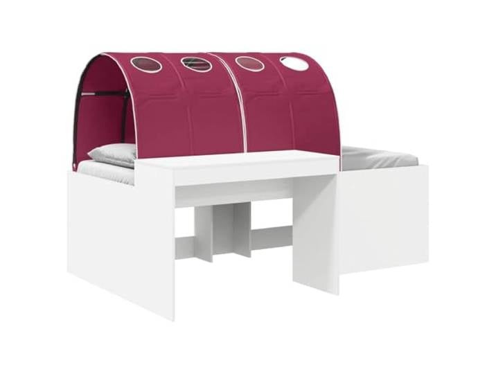 Keeushr Bettgestell mit 3 STK. Weiß und Rot Holzwerkstoff Hochbett-Design, Lattenrost inklusive, Polyester-, Stauraum, kleine Räume