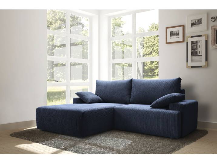 Ecksofa EXXPO - SOFA FASHION Orinoko, aktuelles Design und hoher Sitzkomfort, L-Form , blau (navy), B:240cm H:92cm T:177cm, Sofas, Ecksofa, inkl. Bettfunktion und Bettkasten, schöne Farben im angesagten Cord