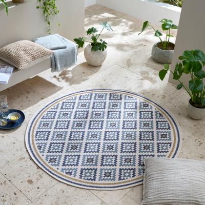 Teppich FLAIR RUGS "ZiaTrellis", blau, H:4mm Ø:160cm, Kunstfaser, Teppiche, Teppich, Zia Trellis Indoor Outdoor-Teppich