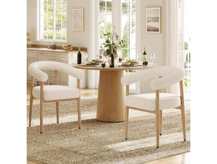 Chaise de salle à manger - KOMHTOM - Moderne - Lot de 2 - Coussin confortable - Structure métal - Blanc