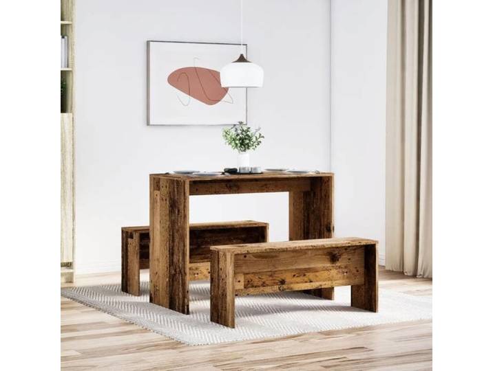 Neuf& 9930 Mobilier de cuisine - - Mode Ensemble table à manger et bancs 3 pcs bois d'ingénierie 27.35 kg
