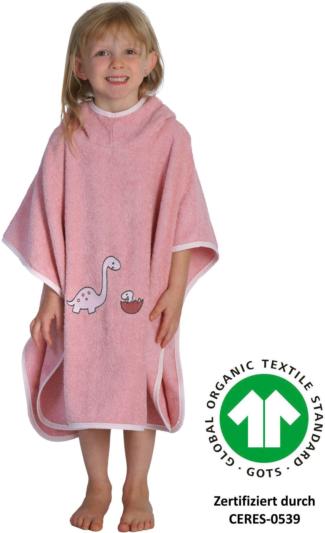 Badeponcho WÖRNER "Dinofamilie rosa Poncho", rosa, L:60cm, Baumwolle, Hausmäntel, Badeponcho, maschinenwaschbar, trocknergeeignet rosa L: 60cm