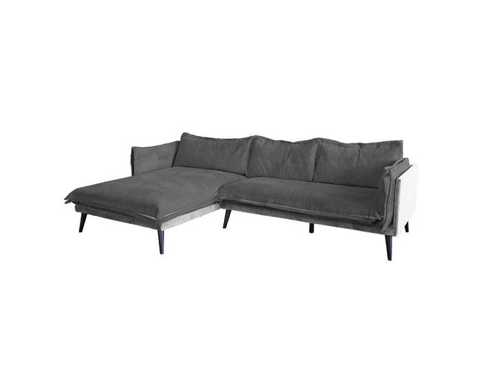 Kawola Ecksofa Quenya Grau Velvet, Dunkelgrau, Textil, Füllung: Schaumstoff, Ottomane links, L-Form, 294x184 cm, Wohnzimmer, Sofas & Couches, Wohnlandschaften, Ecksofas
