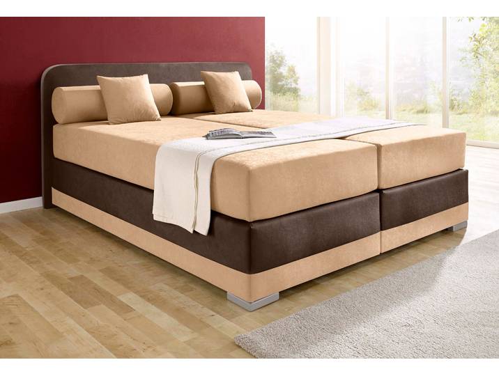 Boxspringbett, 167x210 cm, Microvelours oder Kunstleder, Braun, H2 oder H3, Modern, Maintal