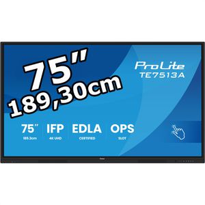 Iiyama Digital-Signage ProLite TE7513A-B2AG, 75 Zoll, 4K UHD 3840 x 2160 Pixel, 24/7 Betriebszeit, Touchscreen
