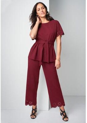 Plus Size Women's Stretch Knit Crepe Laser Cut Set by Jessica London in Burgundy Geo Floral (Size M)