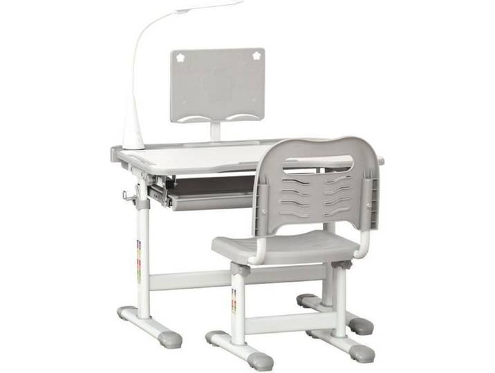 Ensemble chaise et bureau pour enfants - HOMCOM - lampe LED hauteur réglable plateau incliné support de lecture - gris