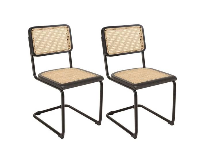 MACABANE PIERRE - Lot de 2 chaises assise bois noir/cannage naturel pieds métal