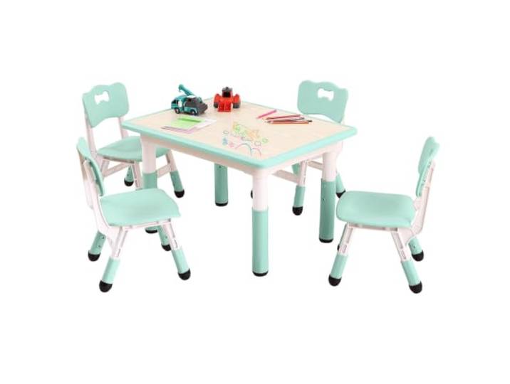 GarveeHome Höhenverstellbarer Kindertisch Mit 6 Stühlen Rutschfeste Beine, robuste Tischplatte – 7-teiliges Set für Basteln, Essen & Lernen – Für Kinder ab 2 Jahren