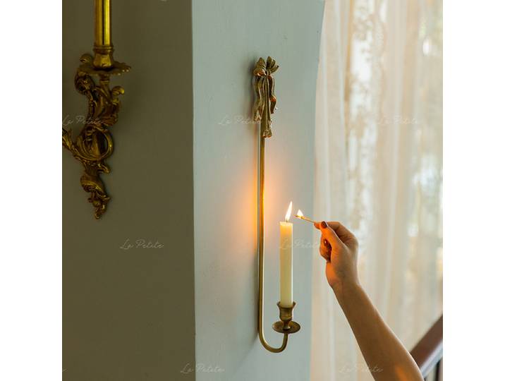 Support mural décoratif en fer doré, style rétro avec nœud, pour bougie, idéal pour salon, chambre, couloir, décoration murale pour la maison