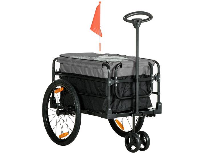 Homcom Fahrradanhänger, Oxford, Schwarz/Grau, 130 x 64 x 64/103 cm, Metall, 64x103x130 cm, Freizeit & Co, Sport & Fitness, Fahrradanhänger