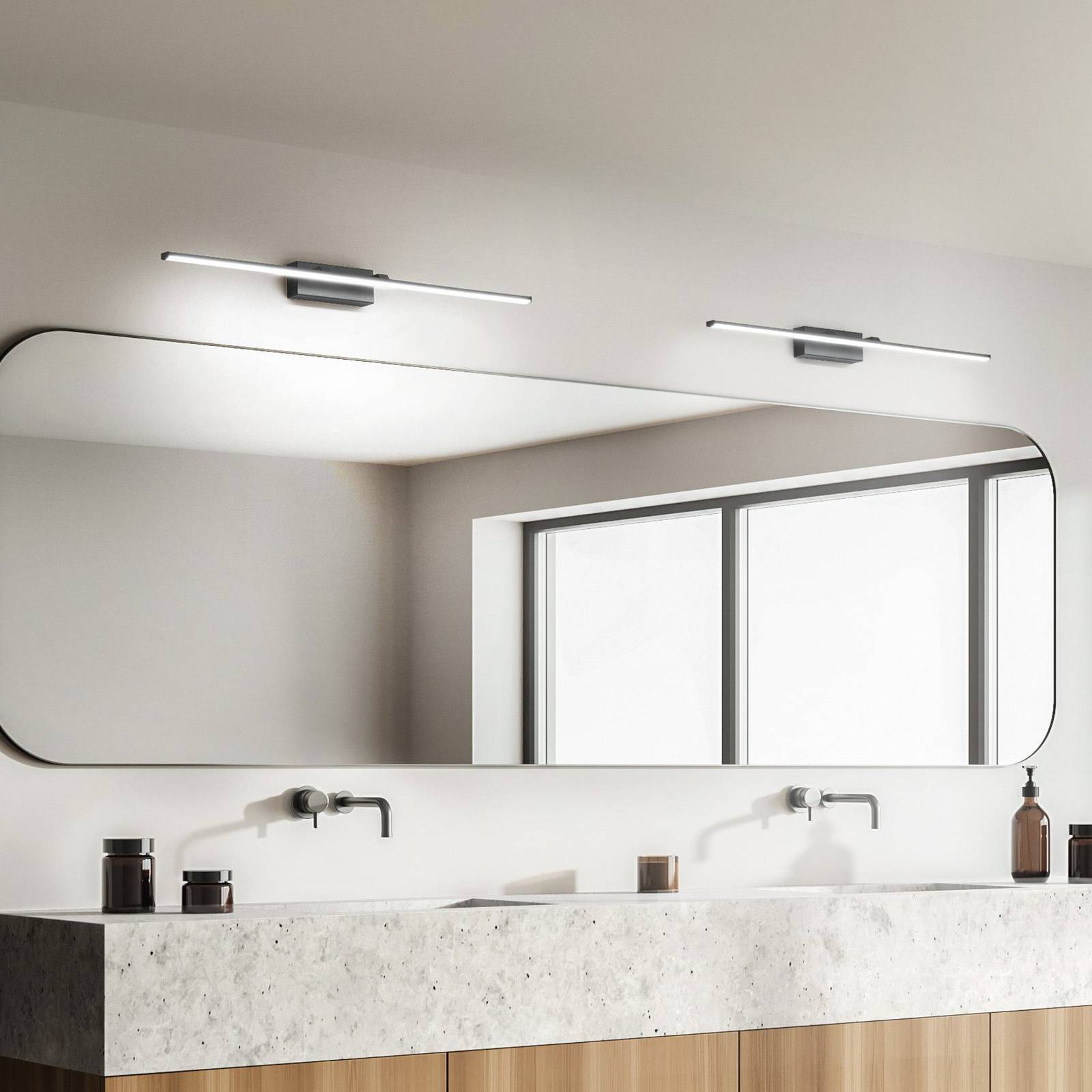 Fabas Luce LED mirror light Nala, chrome-plated, width 110 cm, metal Nala, Chrome / silver, Bathroom, metal, Modern, Wall Light