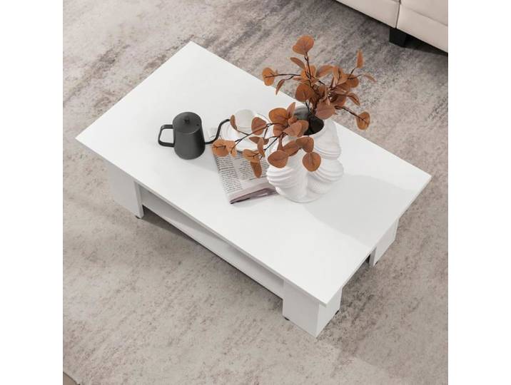 COSTWAY Table Basse en Bois à 2 Niveaux 90 x 52 x 40 cm avec Etagère Ouverte Table Basse Salon Moderne pour Chambre Bureau Blanc