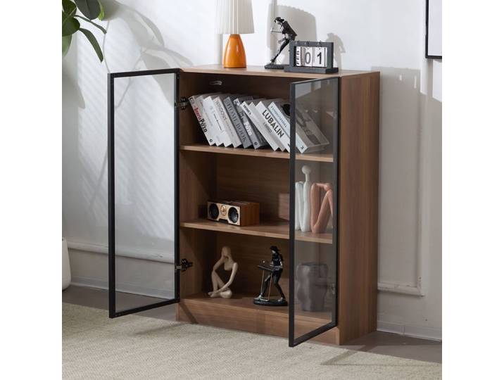Vitrine en verre - TRUXEN8 - Éclairage LED - Cadre aluminium - 3 étagères - 80x32x106 cm