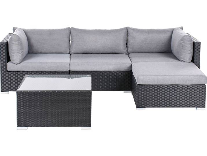 BELIANI Gartenmöbel Set Schwarz Polyrattan und Aluminium 4-Sitzer Garten-Ecksofa Linksseitig mit Kissen Modern Lounge Set Terrasse Outdoor