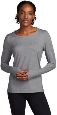 Sport-Tek LST710 Women's Exchange 1.5 Long Sleeve Crew T-Shirt in Grey Heather size 4XL   Polyester/Spandex Blend