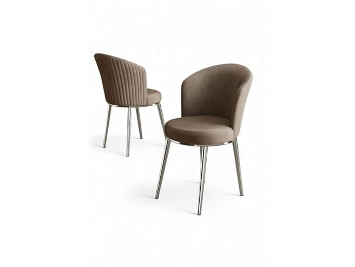Modern Chair Set (2 Pieces), Cappuccino & Chrome, 45 x 87 x 41 cm 100% Metal Frame, Plywood Back, Comfortable Foam Stylish for Home & Hotel