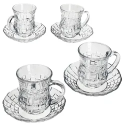 4er Set Chai Teetasse mit Henkel & Untertasse Glas 4Pers türkischer Tee Mokka