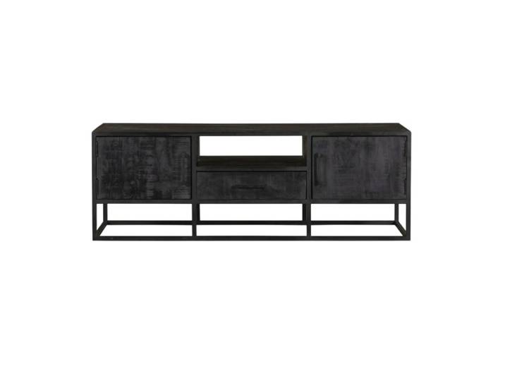 Meuble tv bois noir avec rangement 145 cm