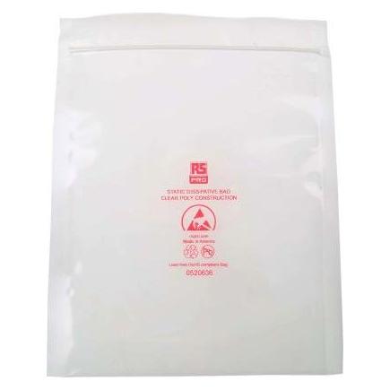 RS PRO Dissipative Clear Zip Bag,150x200mm,100 (1229155)