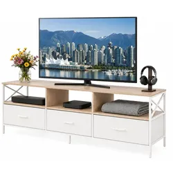 Relaxdays TV Lowboard mit Stauraum Weiß,Hellbraun