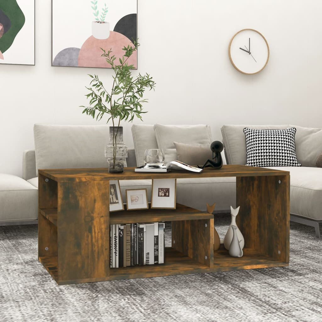 17 Stories Godhigh Floor Shelf Coffee Table with Storage Grey Sonoma