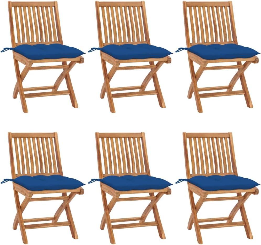 Klappbare Gartenstühle mit Kissen, 6er-Set aus massivem Teakholz für Terrasse und Essbereich im Freien
