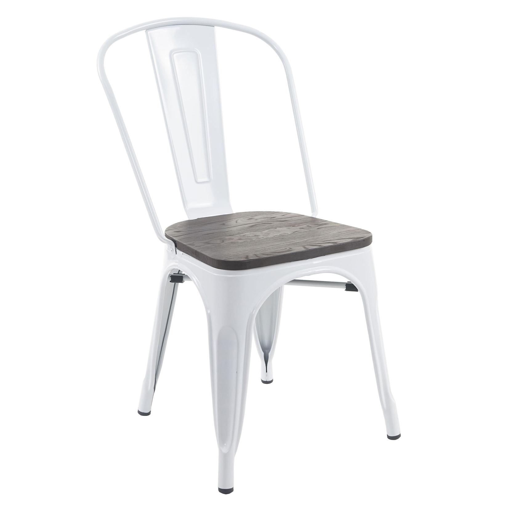 Stuhl MCW-A73 inkl. Holz-Sitzfläche, Bistrostuhl Stapelstuhl, Metall Industriedesign stapelbar ~ weiß