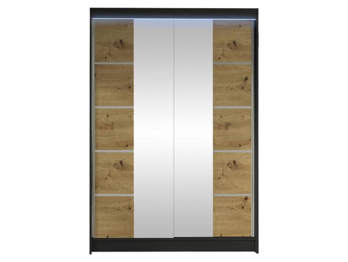 MIRJAN24 Schiebetürenschrank Lino V, mit Spiegel, Kleiderschrank vom Hersteller (Schwarz / Artisan Eiche, mit RGB LED Beleuchtung)