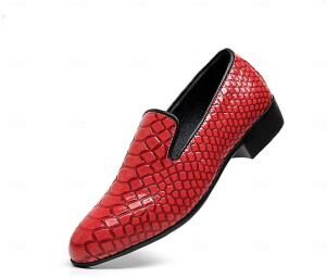 LightInthebox Men's Orange Crocodile-Embossed Dress Loafers, Bold Color Leather Upper, Fashion Luxury Style, Ideal for Trendsetters Evening Events and Weddings