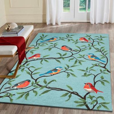 Trans Ocean Import Co Inc "Birds on Branches Rectangle Rug, 5' x 7'6"", Blue"