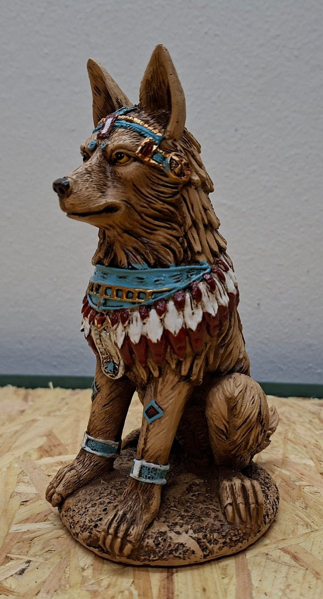 Wolf Möbel Wolf met Veren Western beeld decoratie Hoogte: 15,5 cm