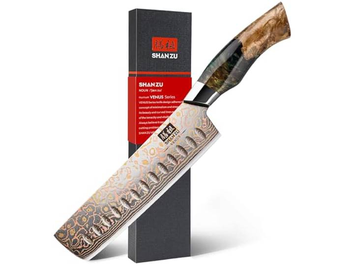 SHAN ZU Damastmesser Nakiri Kochmesser Handgeschmiedetes Japanisches Messer, 33 Schichten Damaststahl & Kupfer Profi Damast Scharfe Küchenmesser 18CM - VENUS Series