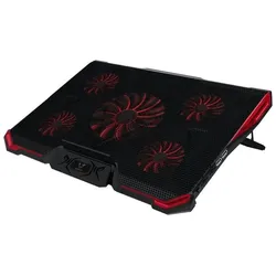 Gamium Refroidisseur pour PC jusqu'à 17" - 5 ventiltateurs Leds rouge et 2 port, Notebook Ständer, Schwarz