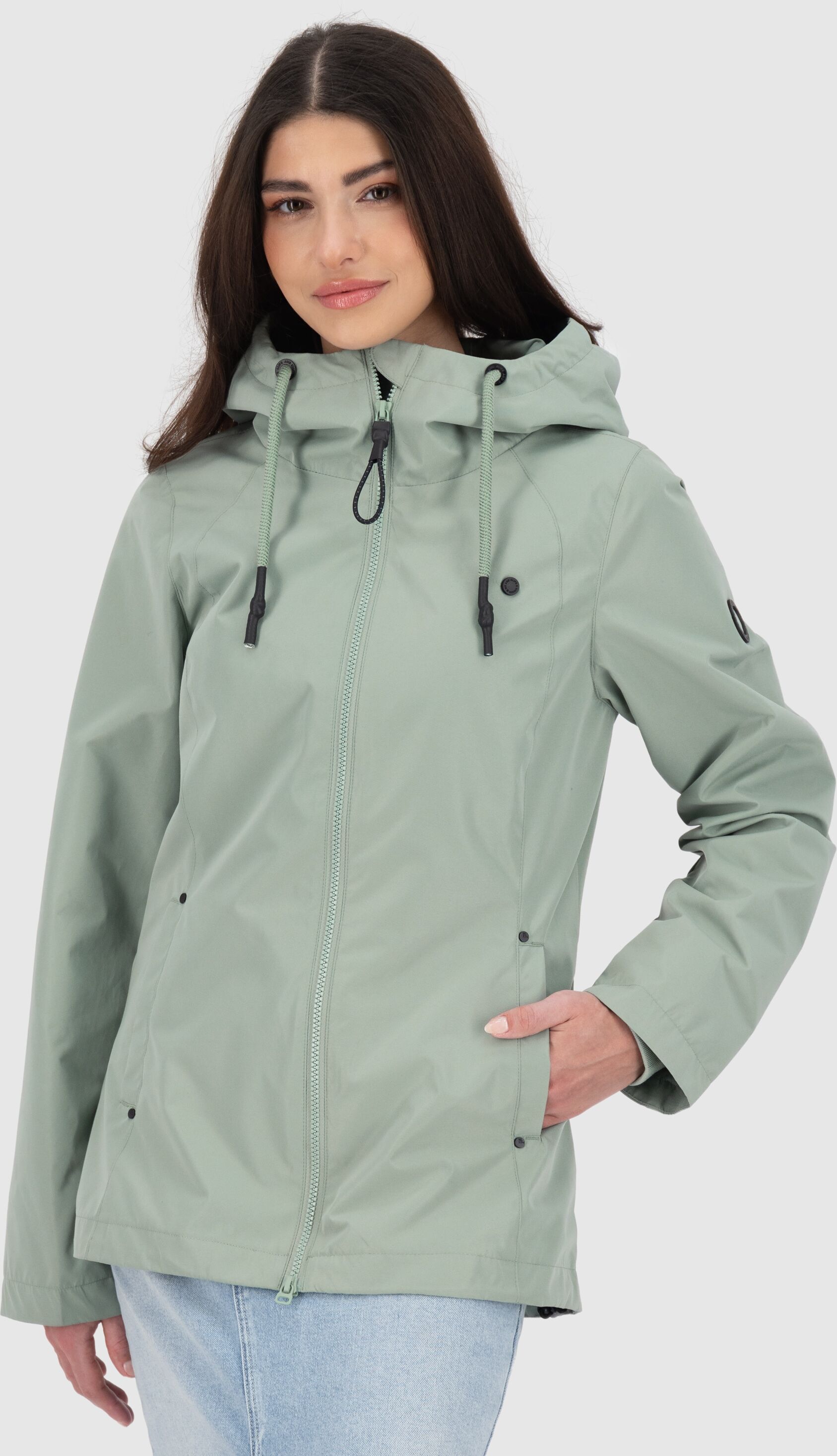 Outdoorjacke ALIFE & KICKIN "LilouAKA", Damen, Gr. S, grün (alpine frost), Web, Obermaterial: 100% Polyester, unifarben, figurbetont Po-bedeckend, ohne Ausschnitt, Windstopperbündchen, Jacken Outdoorjacke, leichte, taillierte Übergangsjacke mit verstellba