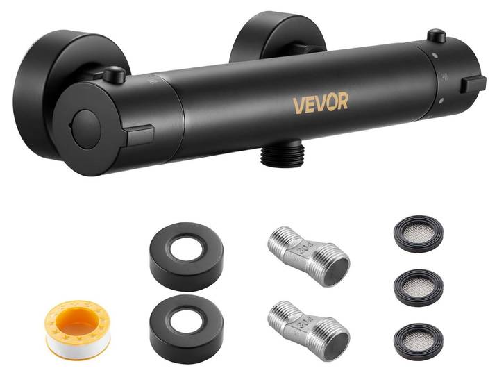 Robinet de douche thermostatique VEVOR Robinet de douche avec serrure de sécurité 38 °C\, robinet de douche Robinet de baignoire\, vannes de régulation de température pour salle de bains Camping-car Hôtel Noir mat