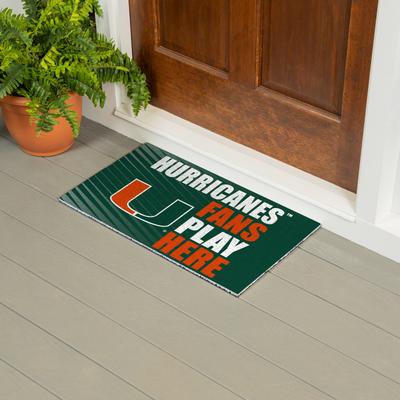 Evergreen "28 in. x 16 in. University of Miami ""Fans Play Here"" PVC Door Mat"