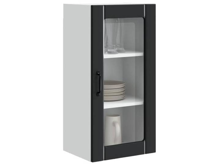 KTHLBRH PORTO Wandschrank aus Glas, 2 Stück, schwarz, 40 x 31 x 80 cm Mehrschichtholz, 6 Einlegeböden, 4 Türen, Wandmontage, leicht zu reinigen