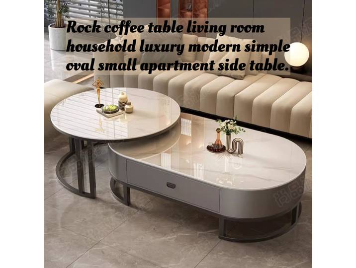 Table basse ovale en marbre pour salon, petit espace, luxe moderne, minimaliste, design géométrique, mobilier abordable
