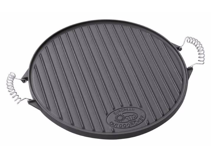 OUTDOORCHEF Gusseisenplatte 39cm Gussseisenplatte m. 2 Griffen – Grillplatte/Grillrost – schwarz