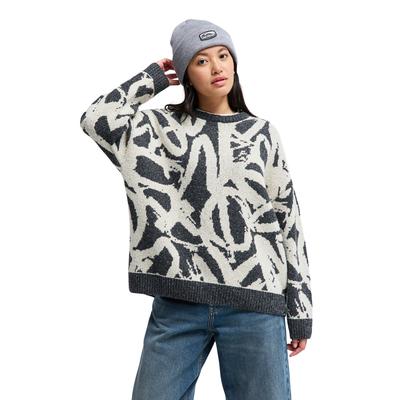 Fleecepullover QUIKSILVER "Headlong", Damen, Gr. L, schwarz-weiß (bone weiß qs spray can 64), Obermaterial: 28% Baumwolle, 28% Polyamid, 20% Modacryl, 10% Seide, 9% Linen, 5% Recycled andere Fasern., Sweatshirts Fleecepullover