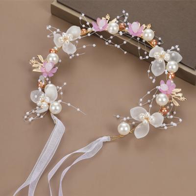 Modern Mode Marketplace Pearl Boho Flower Crown Headband For Girls & Women Elegant Floral Tiara Hair Accessory purple