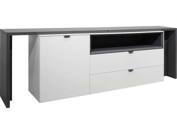 Sideboard MÄUSBACHER Micelli , weiss (weiß matt lack, anthrazit matt lack), B:240cm H:77cm T:152cm, Sideboards, Sideboard, mit Tischfunktion, Breite 177-240 cm