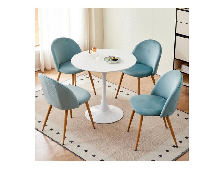 LuxusKollektion Esstisch Esstisch Rund Holz 4 Stühle Samt 80*80*75CM 1 R-tisch + 4 Grün Stühle (1-St)
