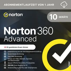 Norton 360 Advanced 200GB | 10 Geräte | Download & Produktschlüssel
