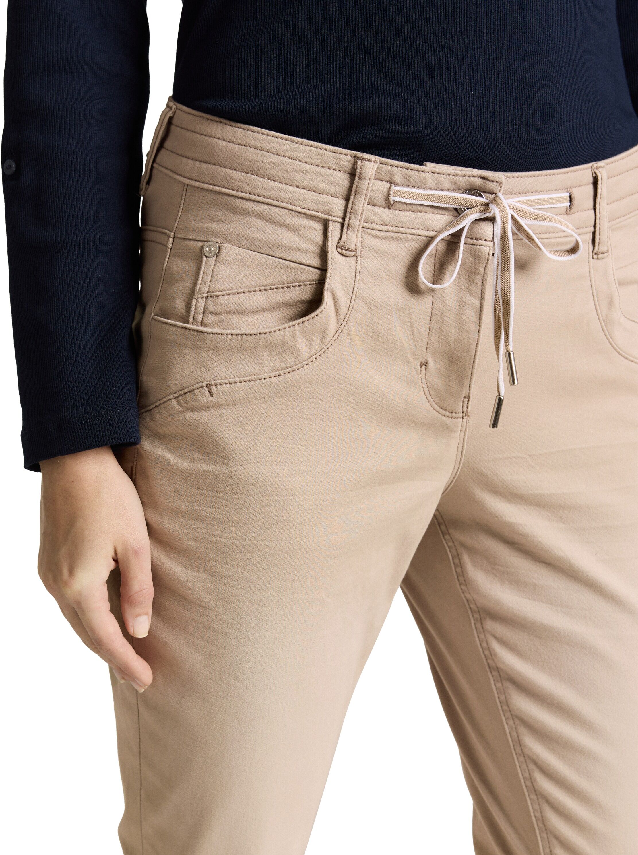 TOM TAILOR "TOM TAILOR Tapered" mit Bindeband am Bündchen soft taupe grau 44, Länge 28