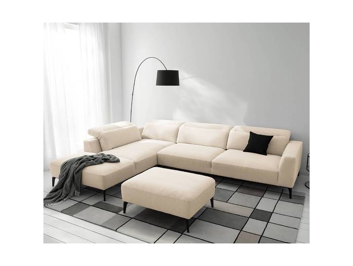 Ecksofa mit Ottomane Beige/Beige Webstoff Saia 325cm Ottomane davorstehend links Modern