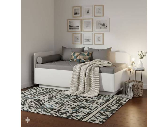 Polsterliege Eriko Komfort Kunstleder mit Bettkasten Seitenteil links 80x209x109cm Weiß klassischer Stil