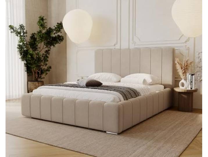 Emporius Lisbon gestoffeerd bed 180x200, bed met opbergruimte, lattenbodem - bed 180x200 beige (Komodo 11)