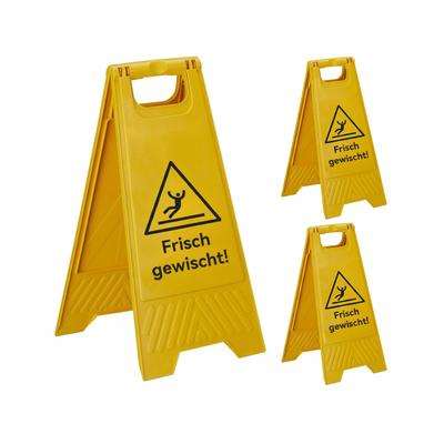 Relaxdays Frisch Gewischt Aufsteller, 3er Set, klappbar, beidseitig beschriftet, Kunststoff, Warnschild vor Glätte, gelb